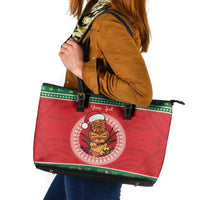 Personalized Hawaii Christmas Leather Tote Bag Tiki Santa Mele Kalikimaka LT14 Red - Polynesian Pride