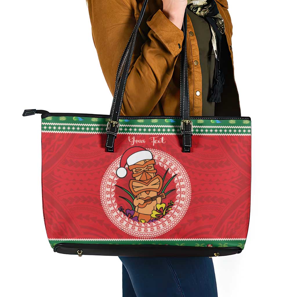 Personalized Hawaii Christmas Leather Tote Bag Tiki Santa Mele Kalikimaka LT14 - Polynesian Pride