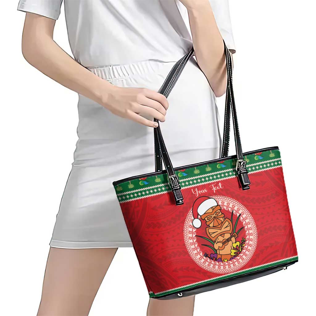 Personalized Hawaii Christmas Leather Tote Bag Tiki Santa Mele Kalikimaka LT14 - Polynesian Pride