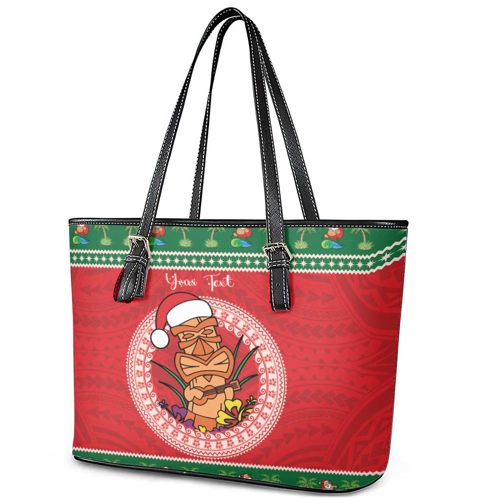 Personalized Hawaii Christmas Leather Tote Bag Tiki Santa Mele Kalikimaka LT14 - Polynesian Pride
