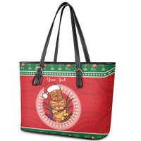 Personalized Hawaii Christmas Leather Tote Bag Tiki Santa Mele Kalikimaka LT14 - Polynesian Pride
