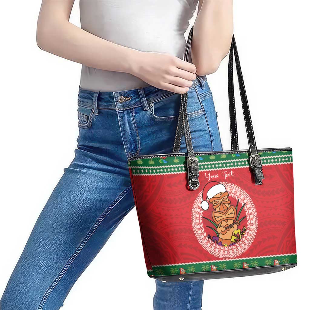 Personalized Hawaii Christmas Leather Tote Bag Tiki Santa Mele Kalikimaka LT14 - Polynesian Pride