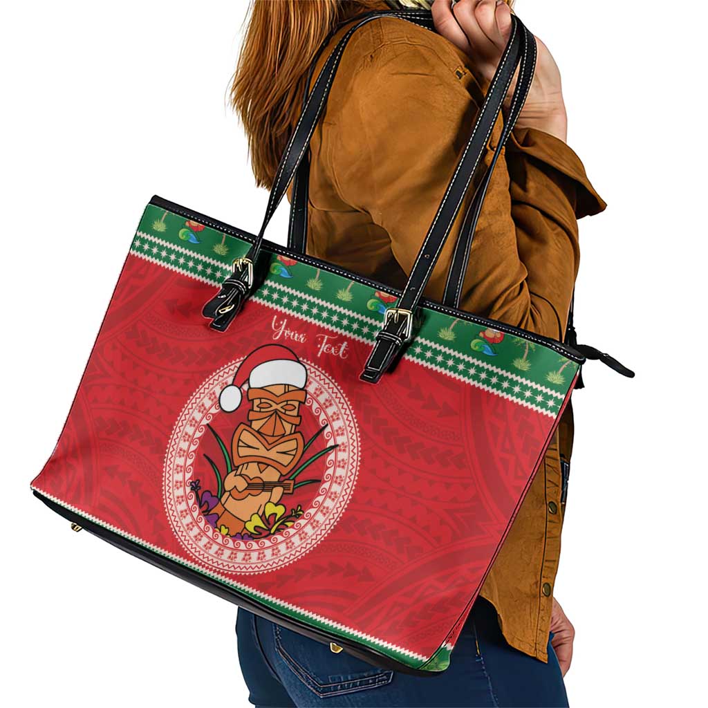 Personalized Hawaii Christmas Leather Tote Bag Tiki Santa Mele Kalikimaka LT14 - Polynesian Pride
