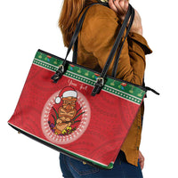 Personalized Hawaii Christmas Leather Tote Bag Tiki Santa Mele Kalikimaka LT14 - Polynesian Pride