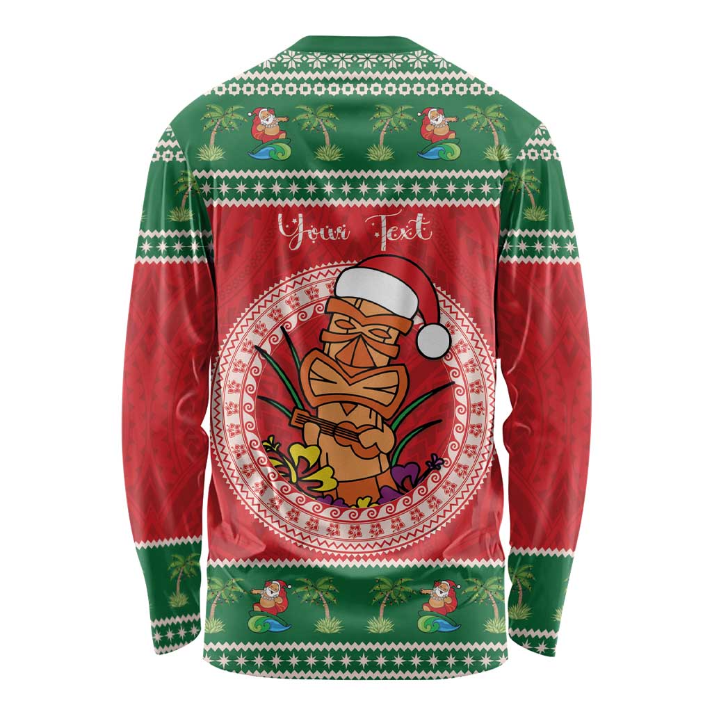 Personalized Hawaii Christmas Long Sleeve Shirt Tiki Santa Mele Kalikimaka