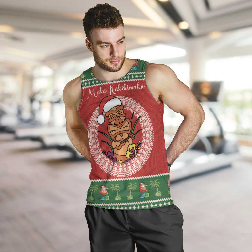 Personalized Hawaii Christmas Men Tank Top Tiki Santa Mele Kalikimaka