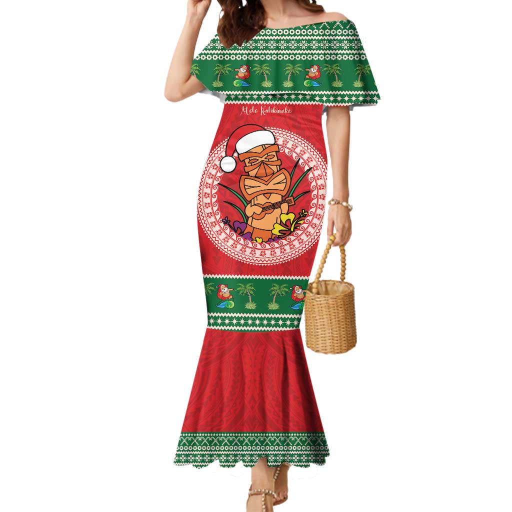 Personalized Hawaii Christmas Mermaid Dress Tiki Santa Mele Kalikimaka