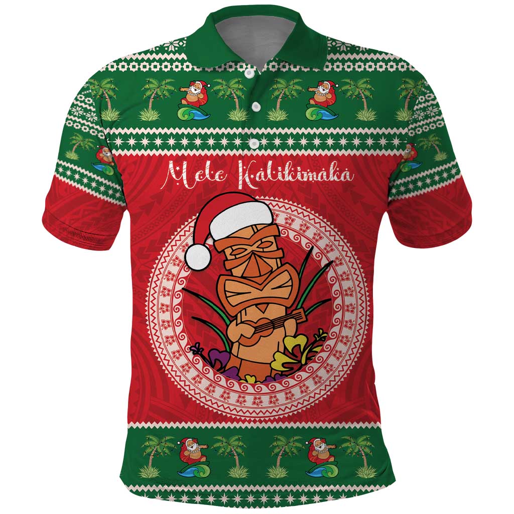 Personalized Hawaii Christmas Polo Shirt Tiki Santa Mele Kalikimaka