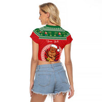 Personalized Hawaii Christmas Raglan Cropped T Shirt Tiki Santa Mele Kalikimaka LT14 - Polynesian Pride