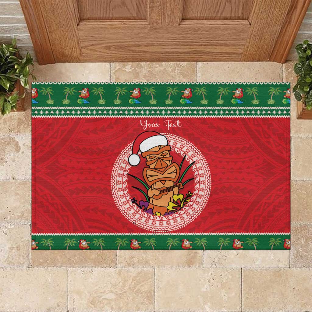 Personalized Hawaii Christmas Rubber Doormat Tiki Santa Mele Kalikimaka