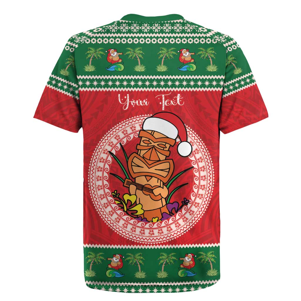 Personalized Hawaii Christmas Rugby Jersey Tiki Santa Mele Kalikimaka