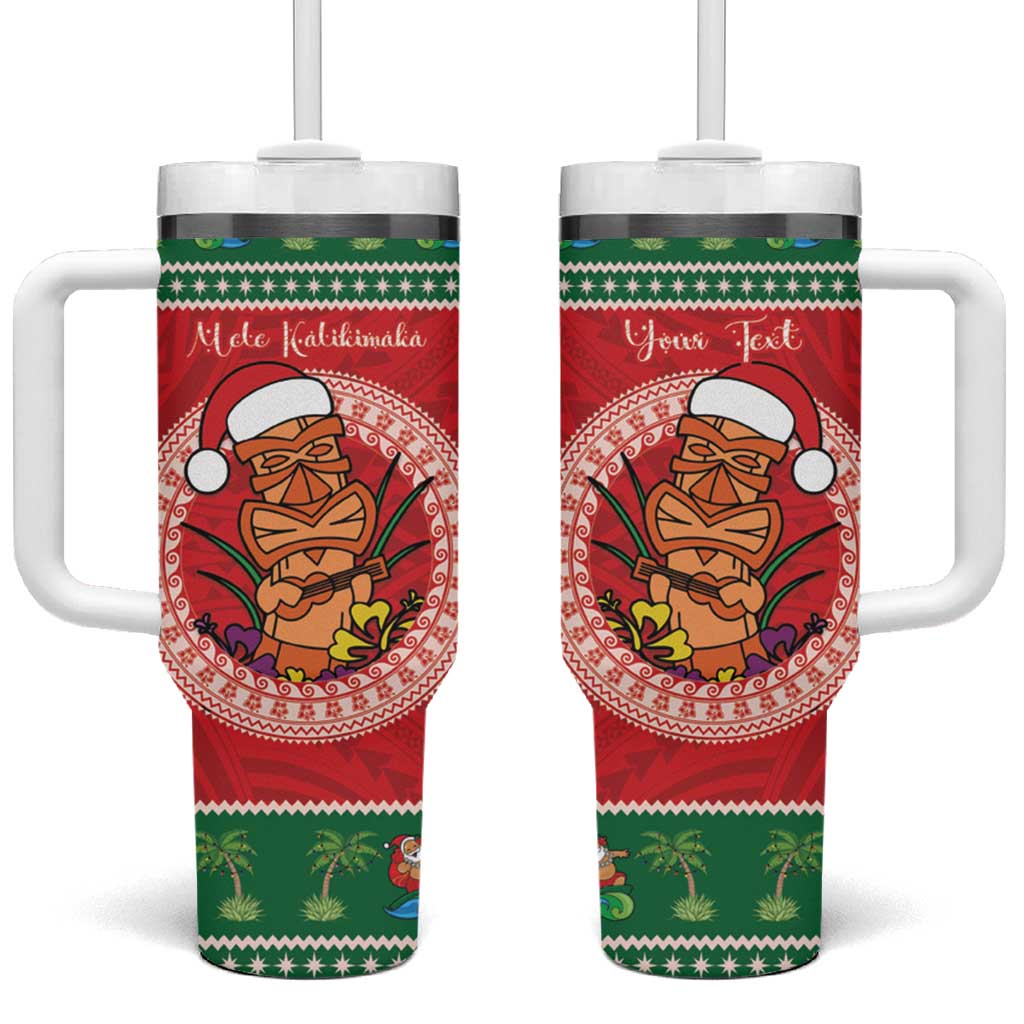 Personalized Hawaii Christmas Tumbler With Handle Tiki Santa Mele Kalikimaka