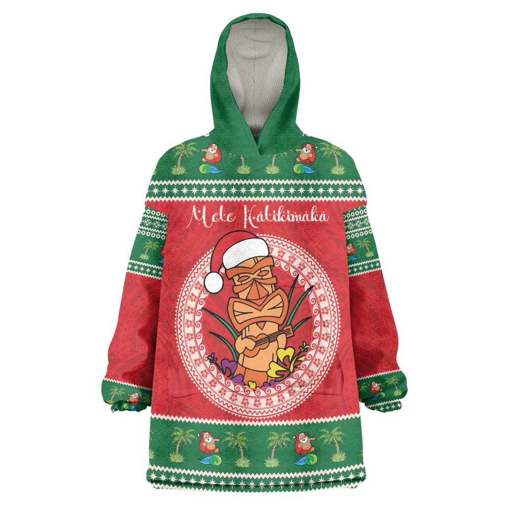 Personalized Hawaii Christmas Wearable Blanket Hoodie Tiki Santa Mele Kalikimaka