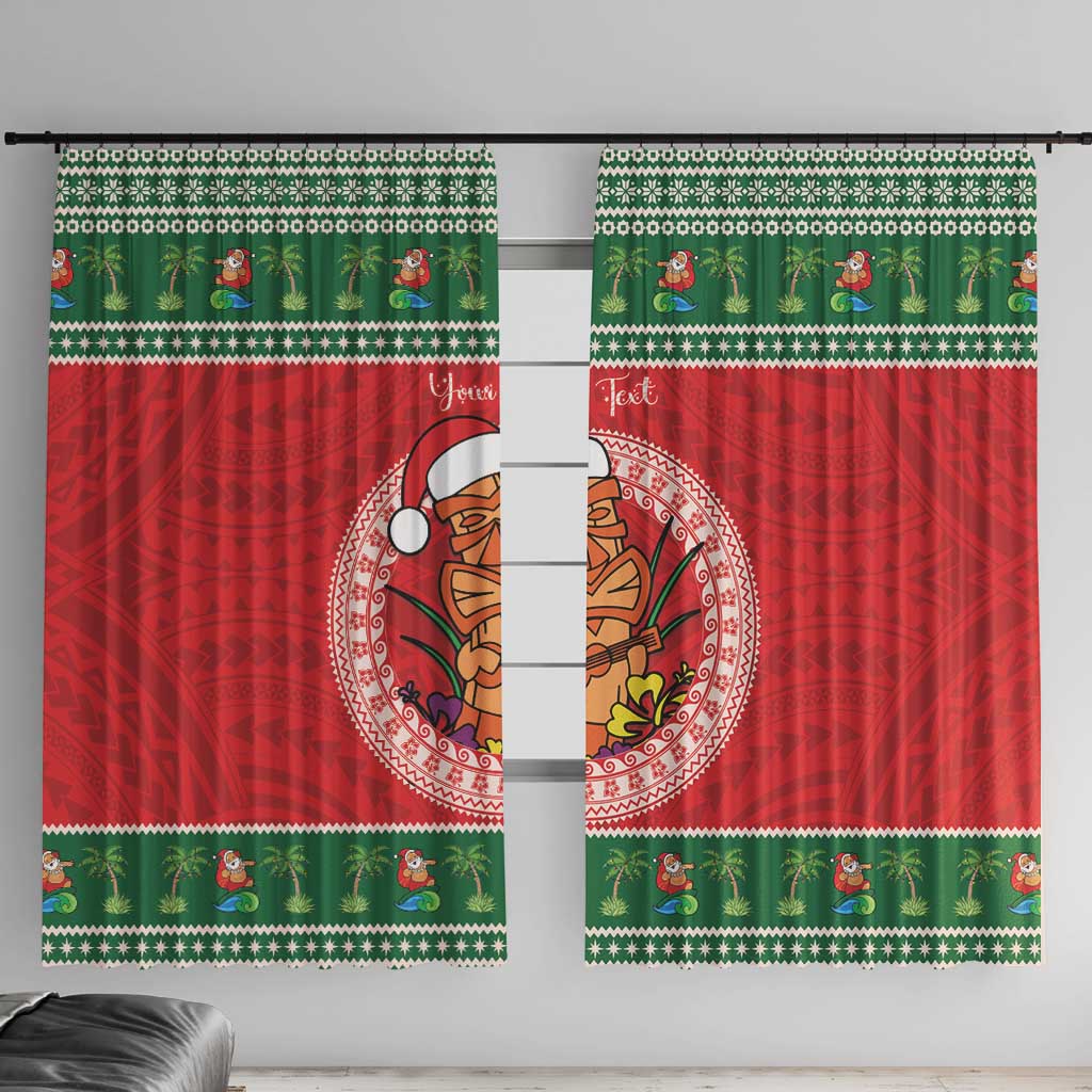 Personalized Hawaii Christmas Window Curtain Tiki Santa Mele Kalikimaka LT14 With Hooks Red - Polynesian Pride