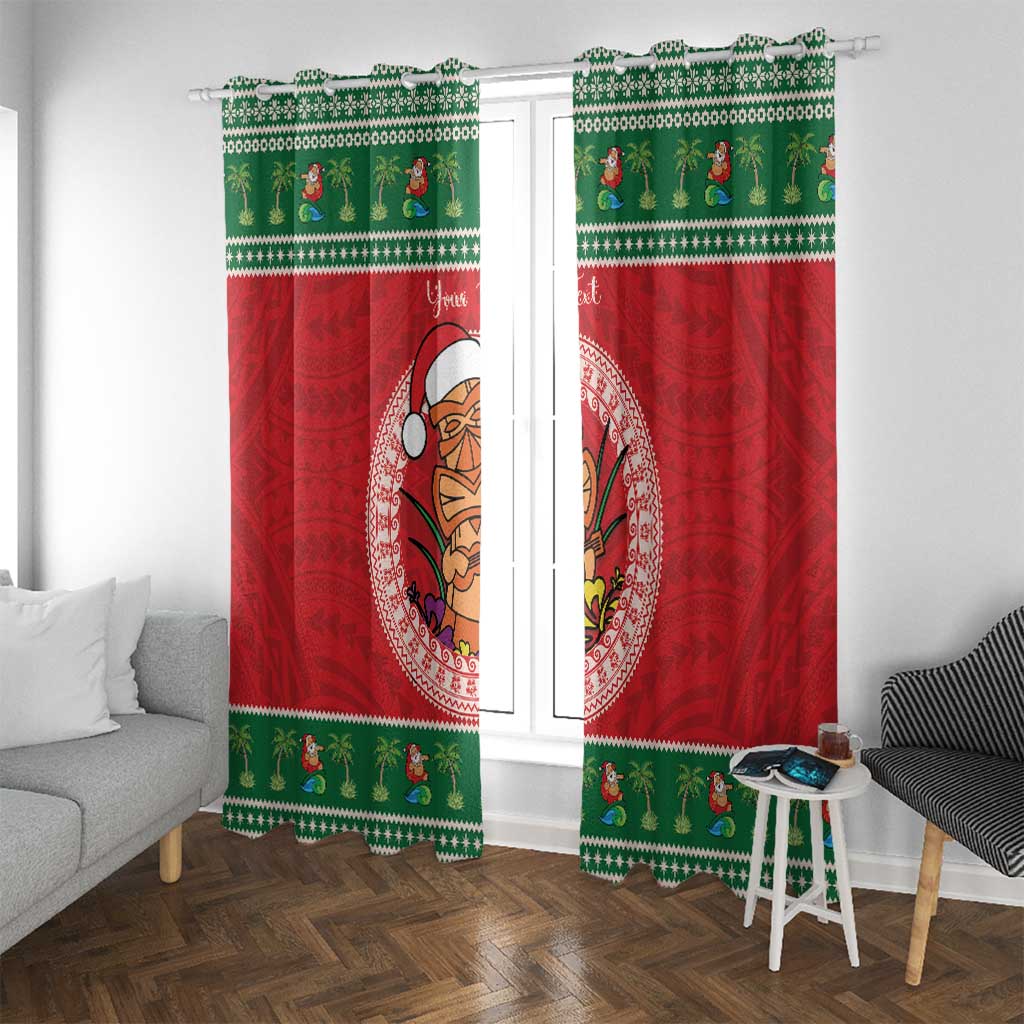 Personalized Hawaii Christmas Window Curtain Tiki Santa Mele Kalikimaka LT14 With Grommets Red - Polynesian Pride