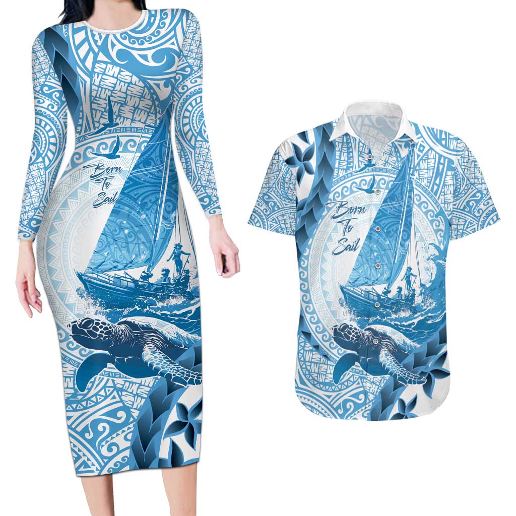 New Zealand Saling Couples Matching Long Sleeve Bodycon Dress and Hawaiian Shirt Aotearoa Yacht Racing - Born To Sail