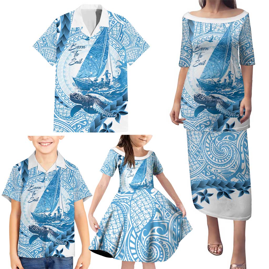 New Zealand Saling Family Matching Puletasi and Hawaiian Shirt Aotearoa Yacht Racing - Born To Sail