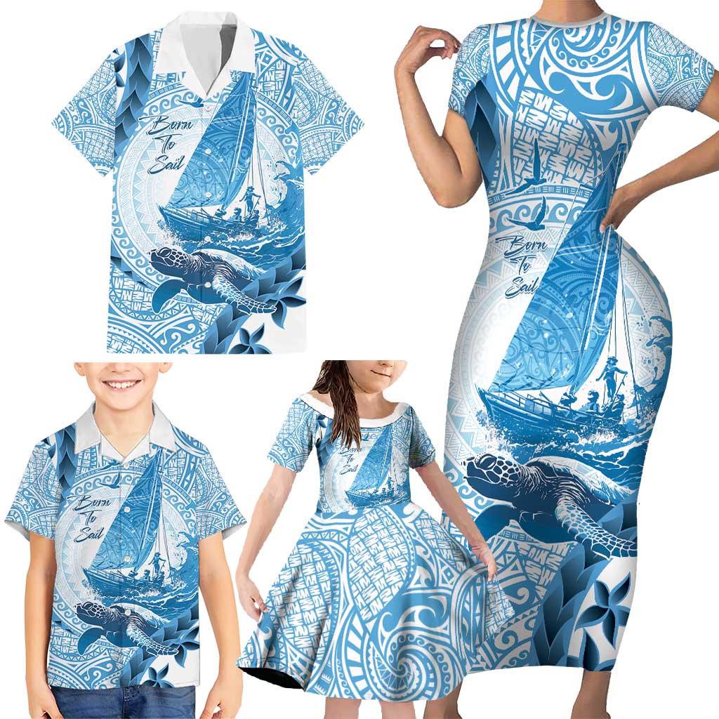 New Zealand Saling Family Matching Short Sleeve Bodycon Dress and Hawaiian Shirt Aotearoa Yacht Racing - Born To Sail