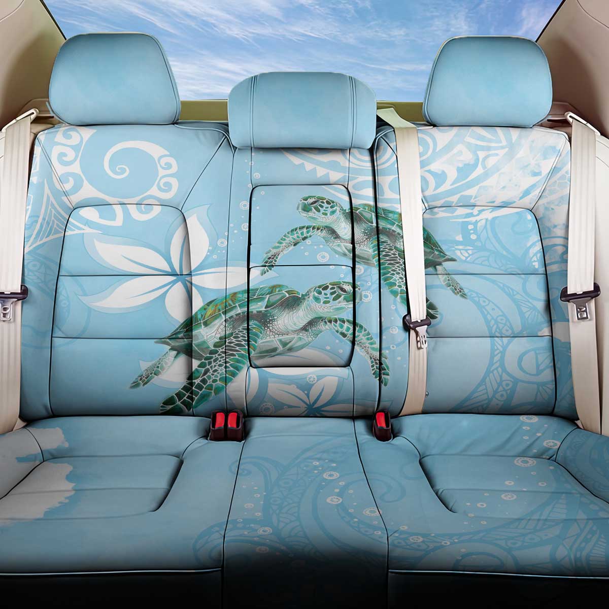 Polynesia Valentine's Day Back Car Seat Cover SeaTurtle Couple Polynesian - Fairy Sparkles Color