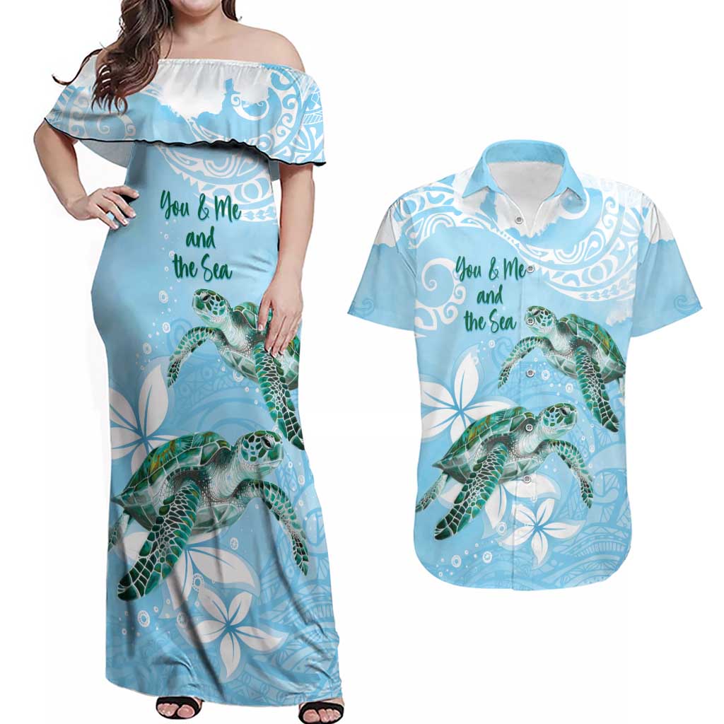 Personalised Polynesia Valentine's Day Couples Matching Off Shoulder Maxi Dress and Hawaiian Shirt SeaTurtle Couple Polynesian - Fairy Sparkles Color