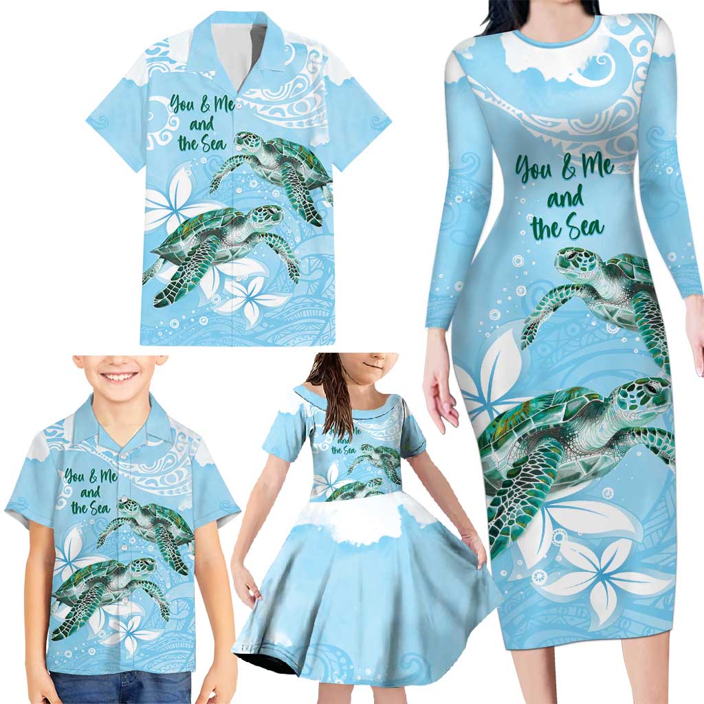 Personalised Polynesia Valentine's Day Family Matching Long Sleeve Bodycon Dress and Hawaiian Shirt SeaTurtle Couple Polynesian - Fairy Sparkles Color