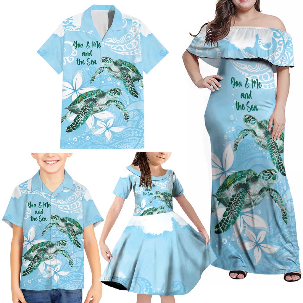 Personalised Polynesia Valentine's Day Family Matching Off Shoulder Maxi Dress and Hawaiian Shirt SeaTurtle Couple Polynesian - Fairy Sparkles Color