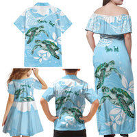 Personalised Polynesia Valentine's Day Family Matching Off Shoulder Maxi Dress and Hawaiian Shirt SeaTurtle Couple Polynesian - Fairy Sparkles Color