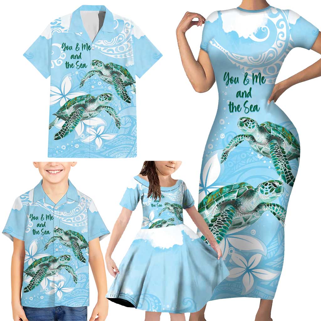 Personalised Polynesia Valentine's Day Family Matching Short Sleeve Bodycon Dress and Hawaiian Shirt SeaTurtle Couple Polynesian - Fairy Sparkles Color