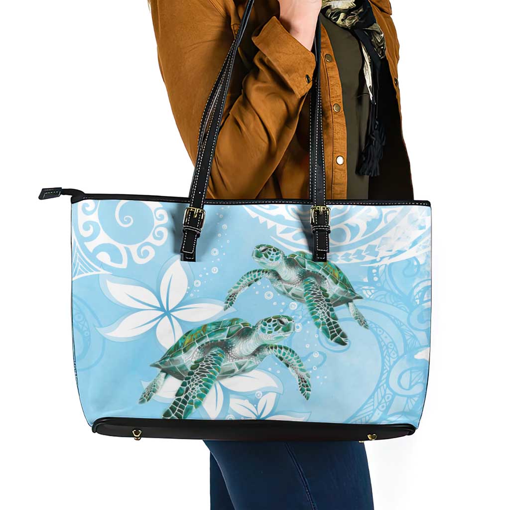 Polynesia Valentine's Day Leather Tote Bag SeaTurtle Couple Polynesian - Fairy Sparkles Color LT14 - Polynesian Pride