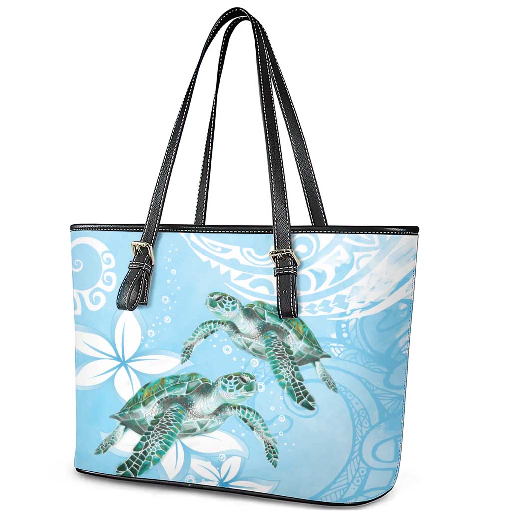 Polynesia Valentine's Day Leather Tote Bag SeaTurtle Couple Polynesian - Fairy Sparkles Color LT14 - Polynesian Pride