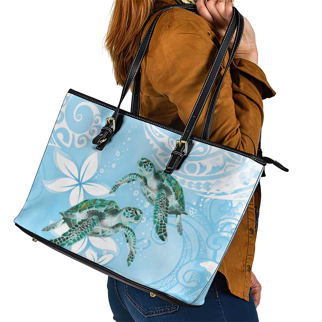 Polynesia Valentine's Day Leather Tote Bag SeaTurtle Couple Polynesian - Fairy Sparkles Color LT14 - Polynesian Pride