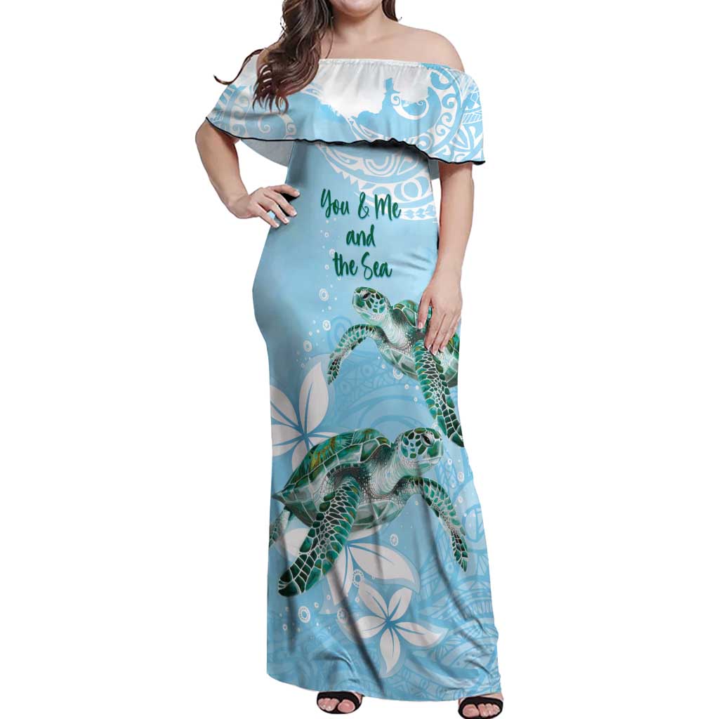 Personalised Polynesia Valentine's Day Off Shoulder Maxi Dress SeaTurtle Couple Polynesian - Fairy Sparkles Color