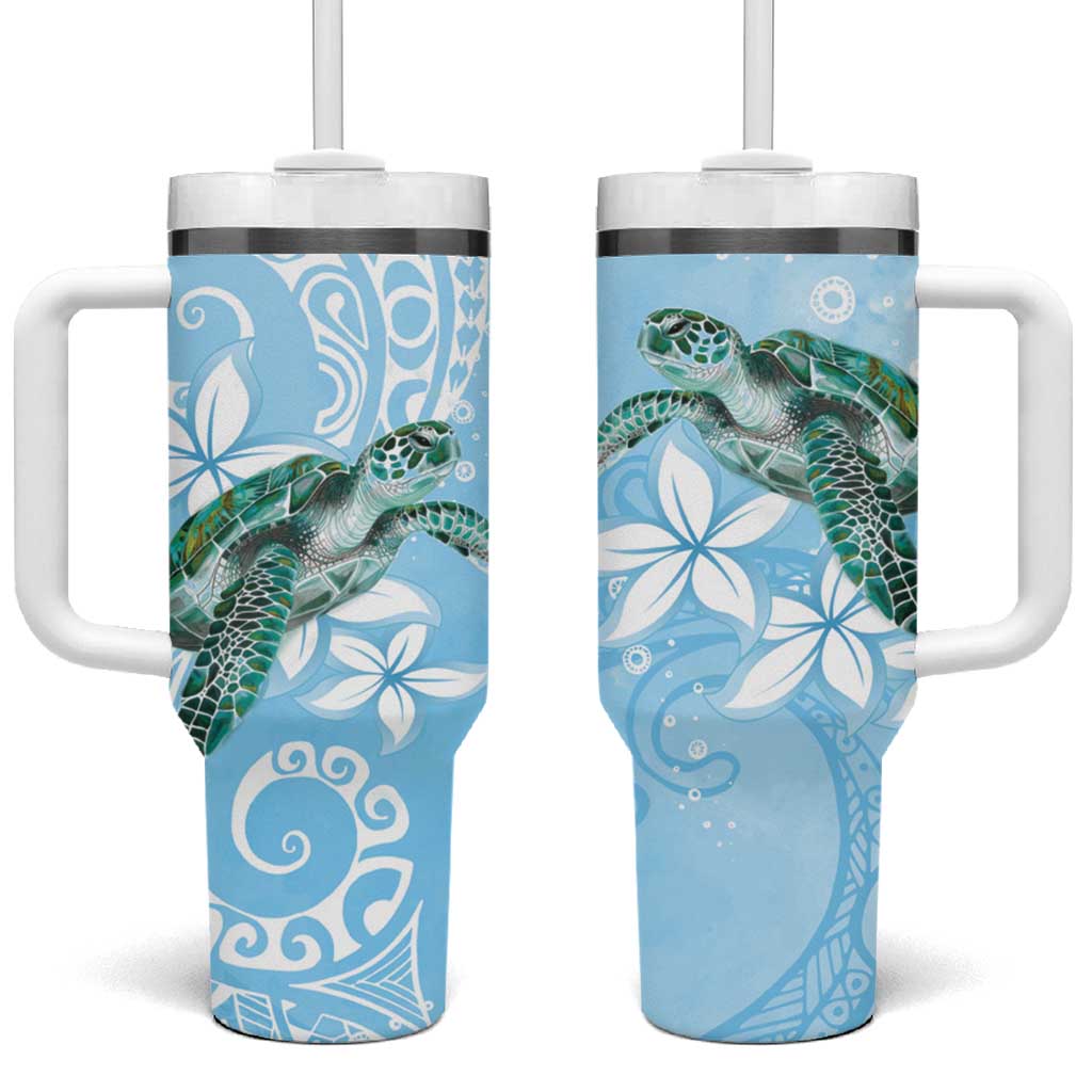 Personalised Polynesia Valentine's Day Tumbler With Handle SeaTurtle Couple Polynesian - Fairy Sparkles Color LT14 One Size: 40 oz Blue - Polynesian Pride