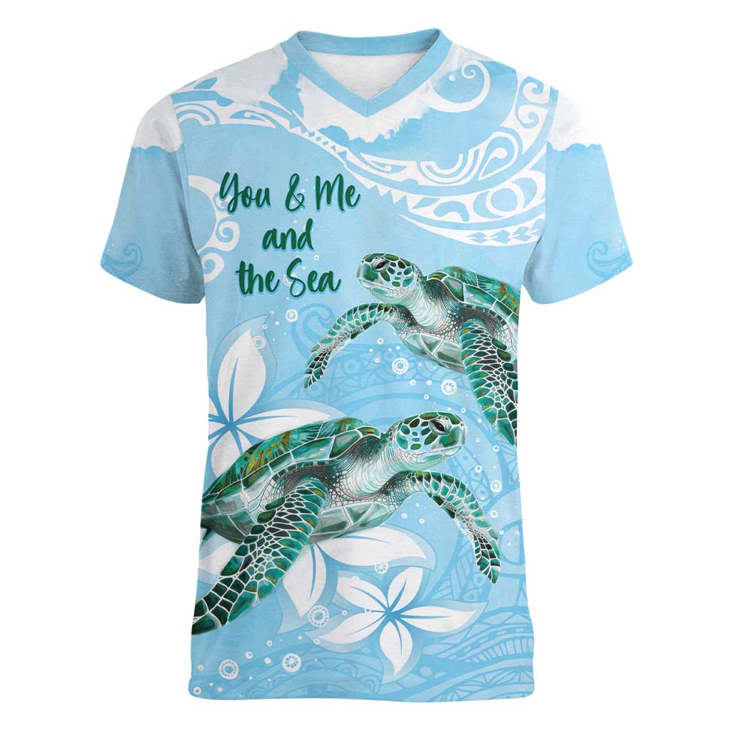 Personalised Polynesia Valentine's Day Women V-Neck T-Shirt SeaTurtle Couple Polynesian - Fairy Sparkles Color LT14 Female Blue - Polynesian Pride