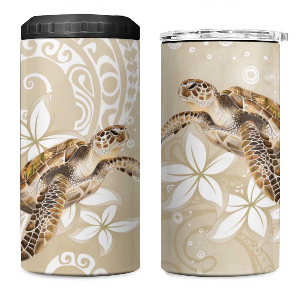 Happy Valentine's Day Polynesia 4 in 1 Can Cooler Tumbler SeaTurtle Couple Polynesian - Pollinate Color