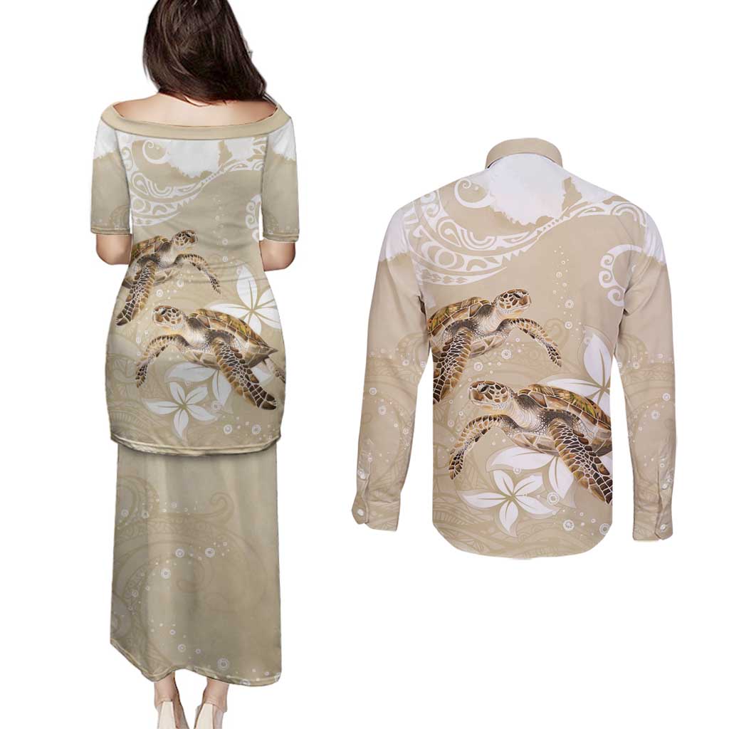 Happy Valentine's Day Polynesia Couples Matching Puletasi and Long Sleeve Button Shirt SeaTurtle Couple Polynesian - Pollinate Color LT14 - Polynesian Pride