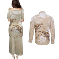 Happy Valentine's Day Polynesia Couples Matching Puletasi and Long Sleeve Button Shirt SeaTurtle Couple Polynesian - Pollinate Color LT14 - Polynesian Pride