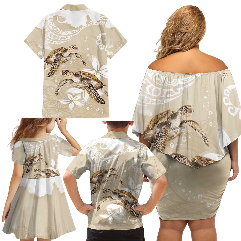 Happy Valentine's Day Polynesia Family Matching Off Shoulder Short Dress and Hawaiian Shirt SeaTurtle Couple Polynesian - Pollinate Color