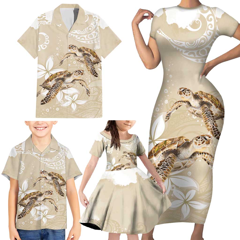 Happy Valentine's Day Polynesia Family Matching Short Sleeve Bodycon Dress and Hawaiian Shirt SeaTurtle Couple Polynesian - Pollinate Color