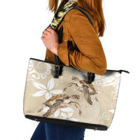 Happy Valentine's Day Polynesia Leather Tote Bag SeaTurtle Couple Polynesian - Pollinate Color LT14 Beige - Polynesian Pride