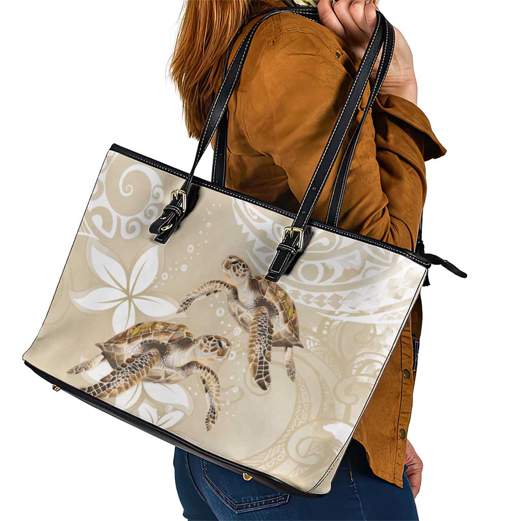 Happy Valentine's Day Polynesia Leather Tote Bag SeaTurtle Couple Polynesian - Pollinate Color LT14 - Polynesian Pride