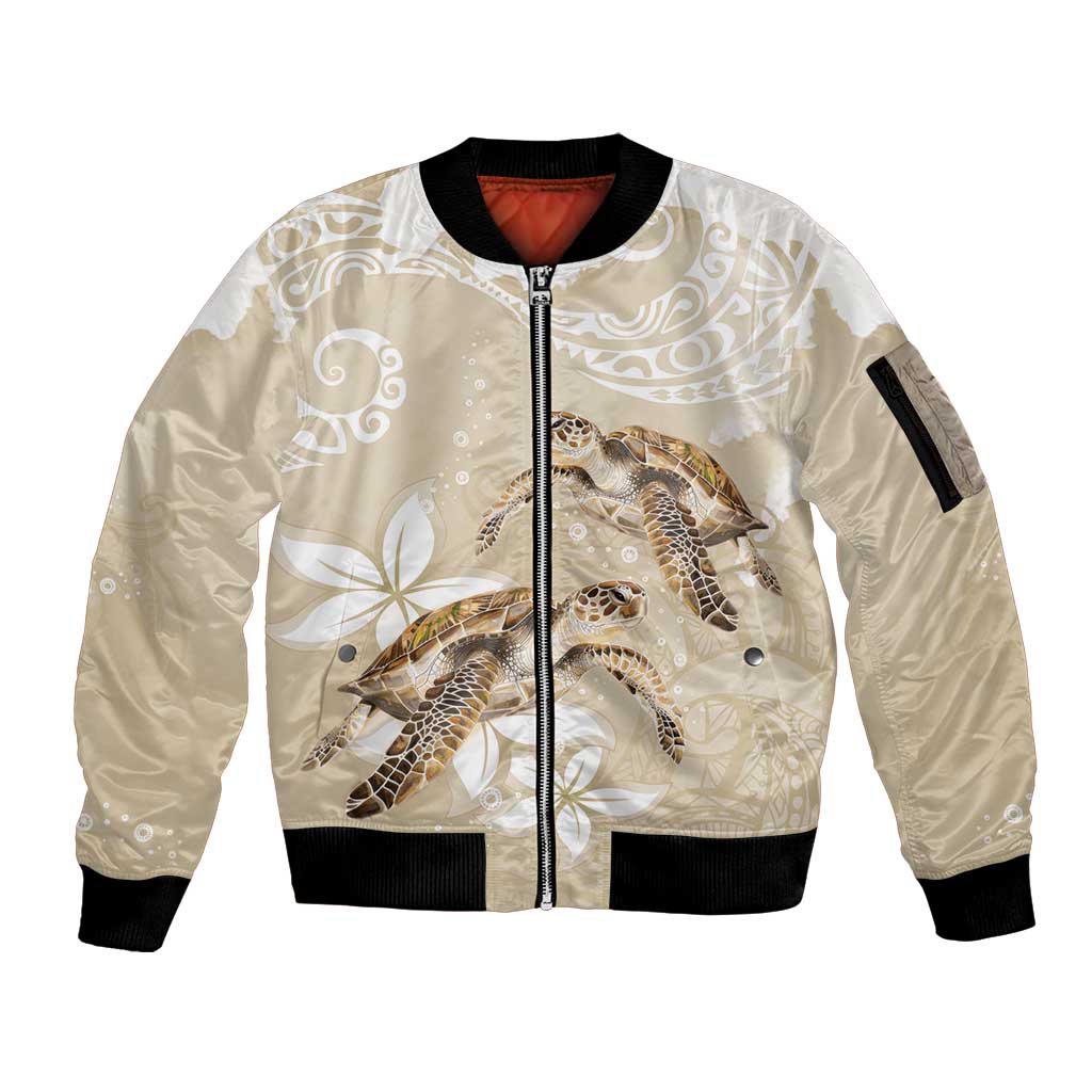 Happy Valentine's Day Polynesia Sleeve Zip Bomber Jacket SeaTurtle Couple Polynesian - Pollinate Color