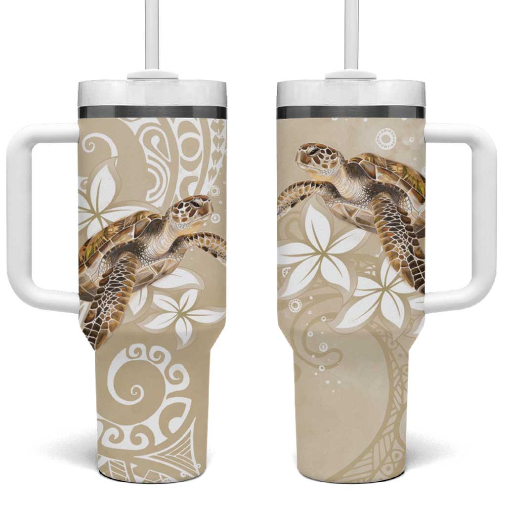 Happy Valentine's Day Polynesia Tumbler With Handle SeaTurtle Couple Polynesian - Pollinate Color LT14 One Size: 40 oz Beige - Polynesian Pride