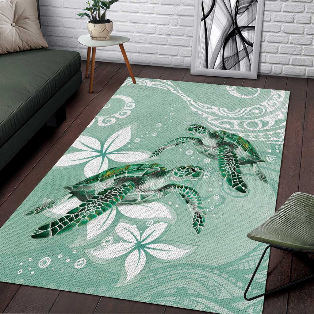 Happy Valentine's Day Polynesia Area Rug SeaTurtle Couple Polynesian - Green Lester Color