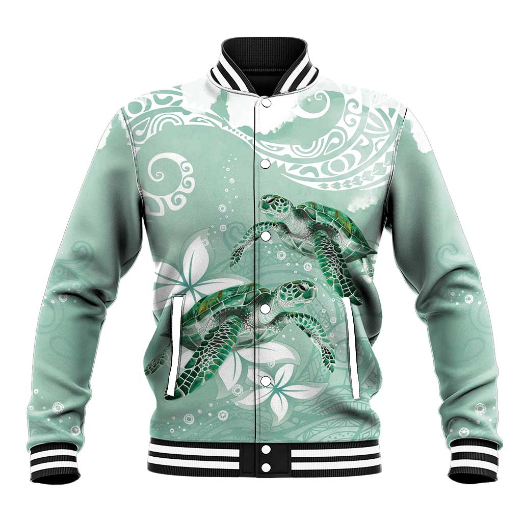 Happy Valentine's Day Polynesia Baseball Jacket SeaTurtle Couple Polynesian - Green Lester Color LT14 Unisex Green - Polynesian Pride