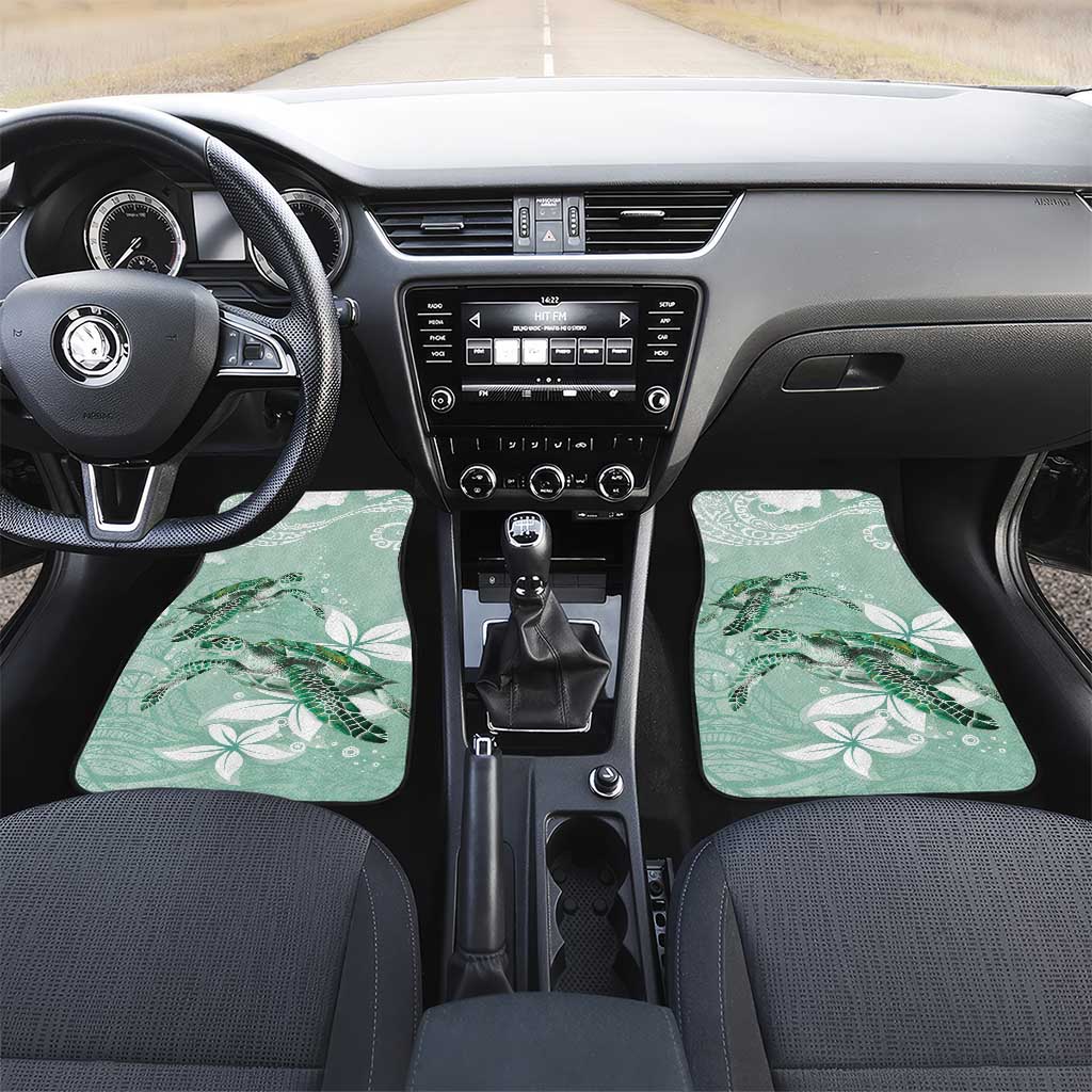 Happy Valentine's Day Polynesia Car Mats SeaTurtle Couple Polynesian - Green Lester Color LT14 Set 2pcs - Front Green - Polynesian Pride