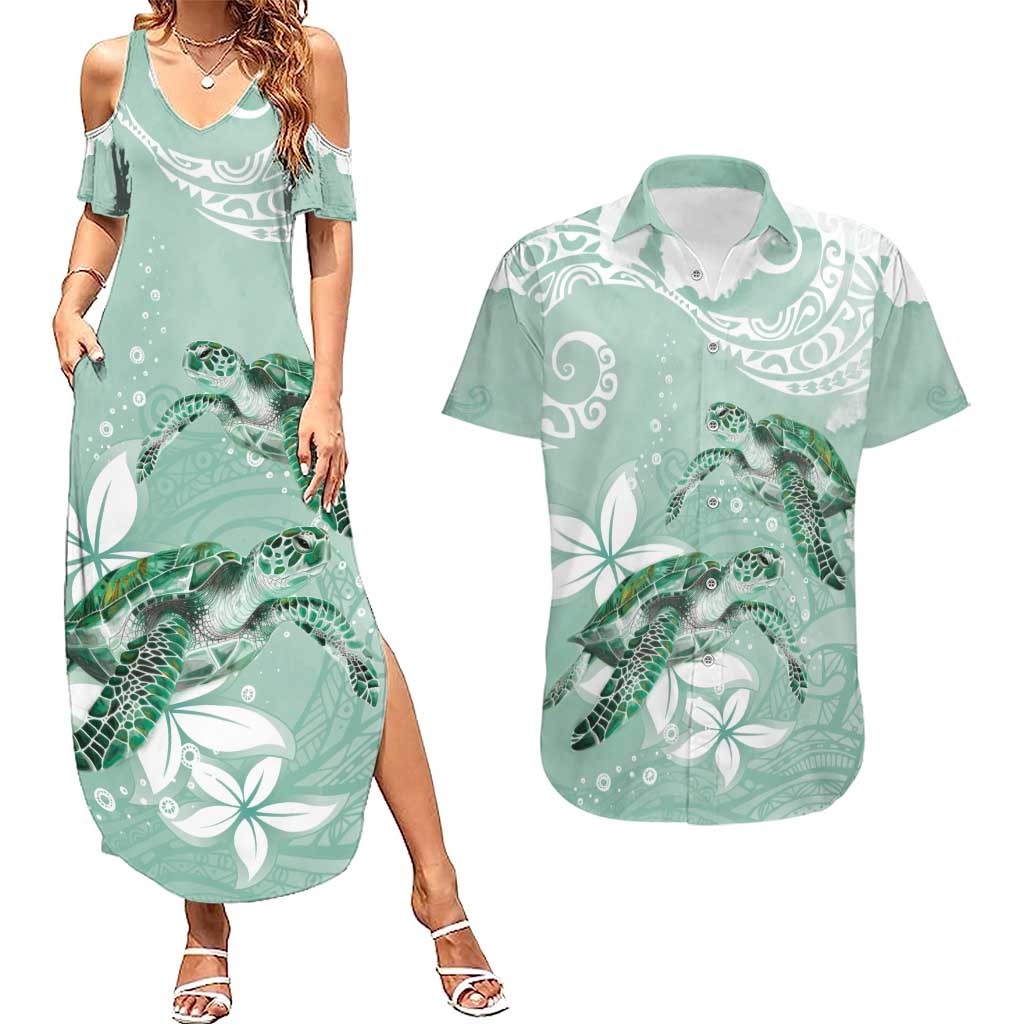 Happy Valentine's Day Polynesia Couples Matching Summer Maxi Dress and Hawaiian Shirt SeaTurtle Couple Polynesian - Green Lester Color LT14 Green - Polynesian Pride
