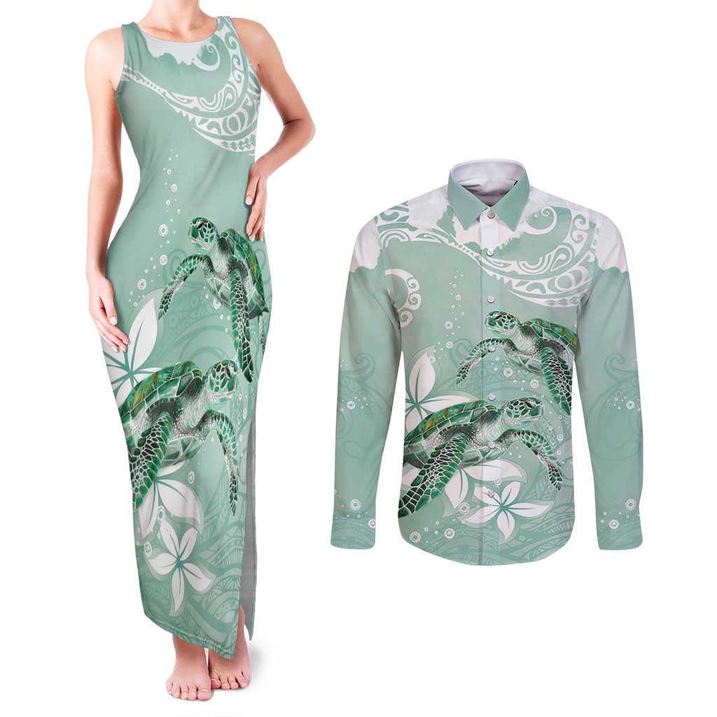 Happy Valentine's Day Polynesia Couples Matching Tank Maxi Dress and Long Sleeve Button Shirt SeaTurtle Couple Polynesian - Green Lester Color LT14 Green - Polynesian Pride
