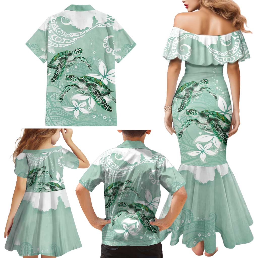 Happy Valentine's Day Polynesia Family Matching Mermaid Dress and Hawaiian Shirt SeaTurtle Couple Polynesian - Green Lester Color