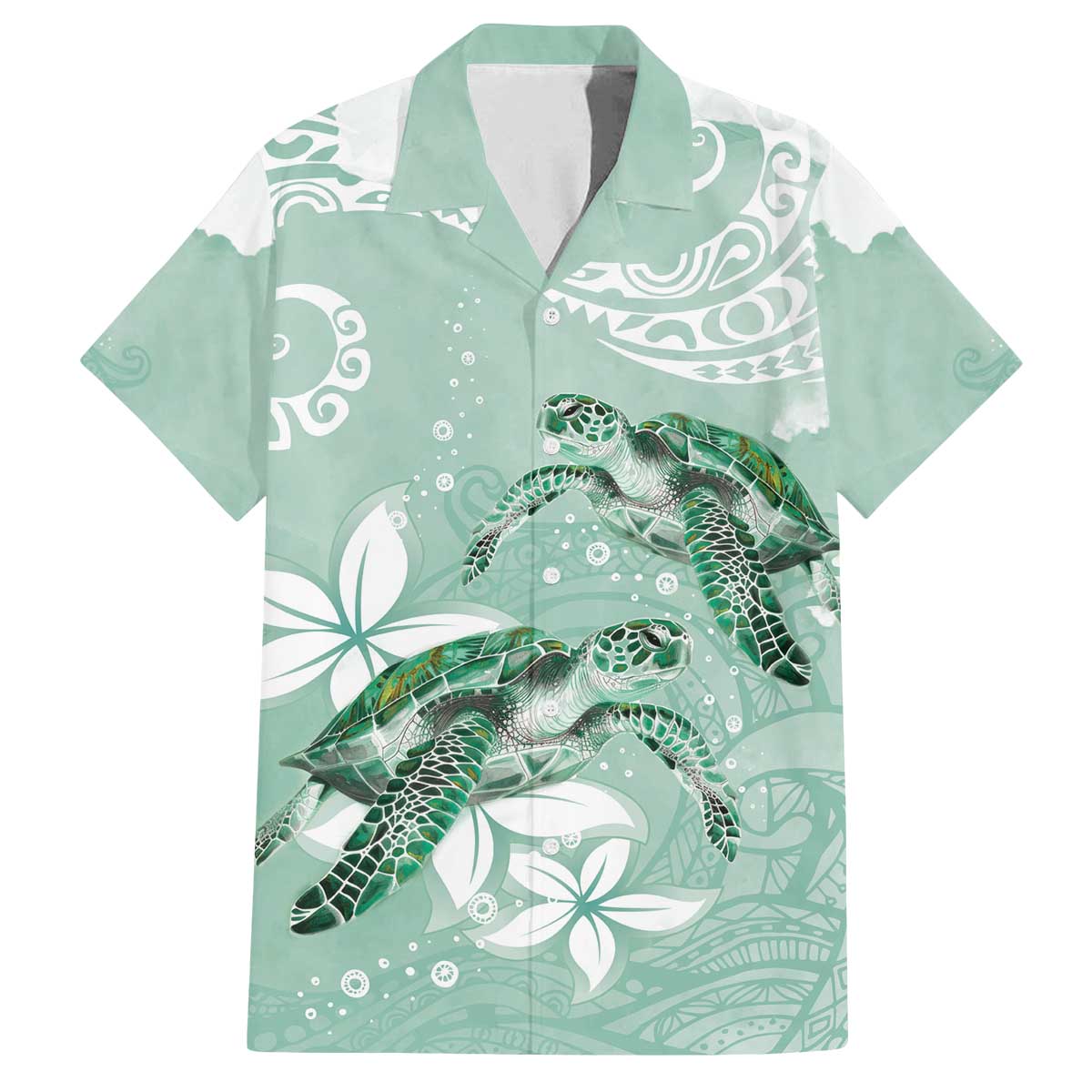 Happy Valentine's Day Polynesia Family Matching Off The Shoulder Long Sleeve Dress and Hawaiian Shirt SeaTurtle Couple Polynesian - Green Lester Color